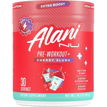 Alani Nu Pre-workout+ Powder, Cherry Slush, 30 Servings, 300mg Caffeine