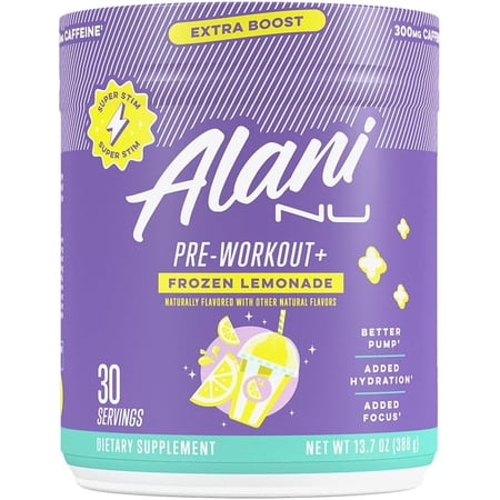 Alani Nu Pre-workout+ Powder, Frozen Lemonade, 30 Servings, 300mg Caffeine