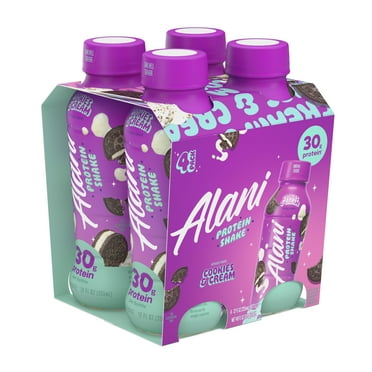 Alani Nu Protein Shake, Cookies & Cream, 12 fl oz, 4 Pack, Bottles, 30g Protein, Gluten Free