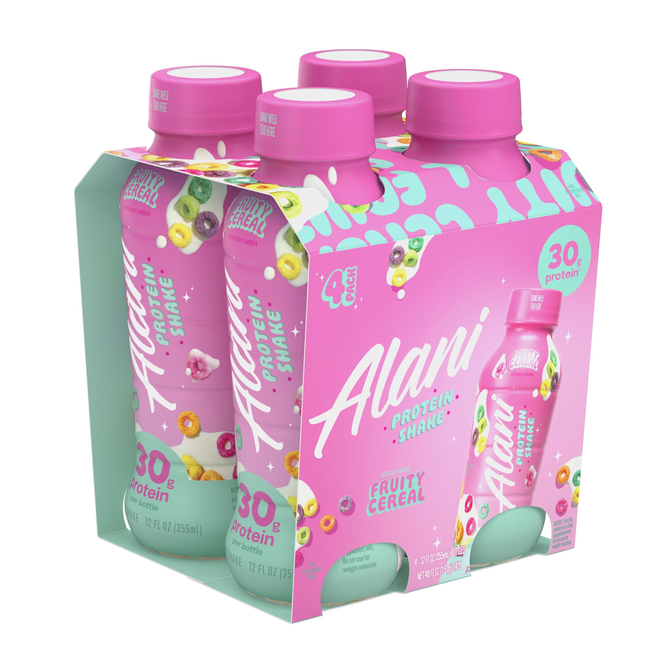 Alani Nu Protein Shake, Fruity Cereal, 12 fl oz, 4 Pack, Bottles, 30g Protein, Gluten Free