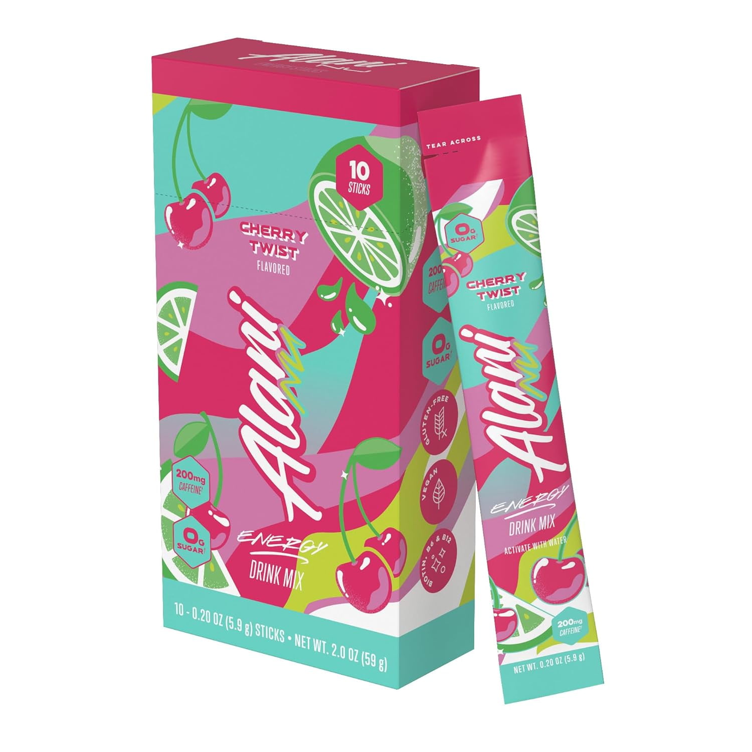 Alani Nu Energy Sticks, Cherry Twist, 10 Count, 200mg Caffeine, Zero Sugar