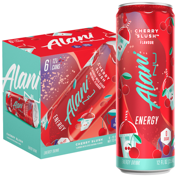 Alani Nu Sugar Free Energy Drink, Cherry Slush, 12 fl oz, 6 Pack, Cans, 200mg Caffeine