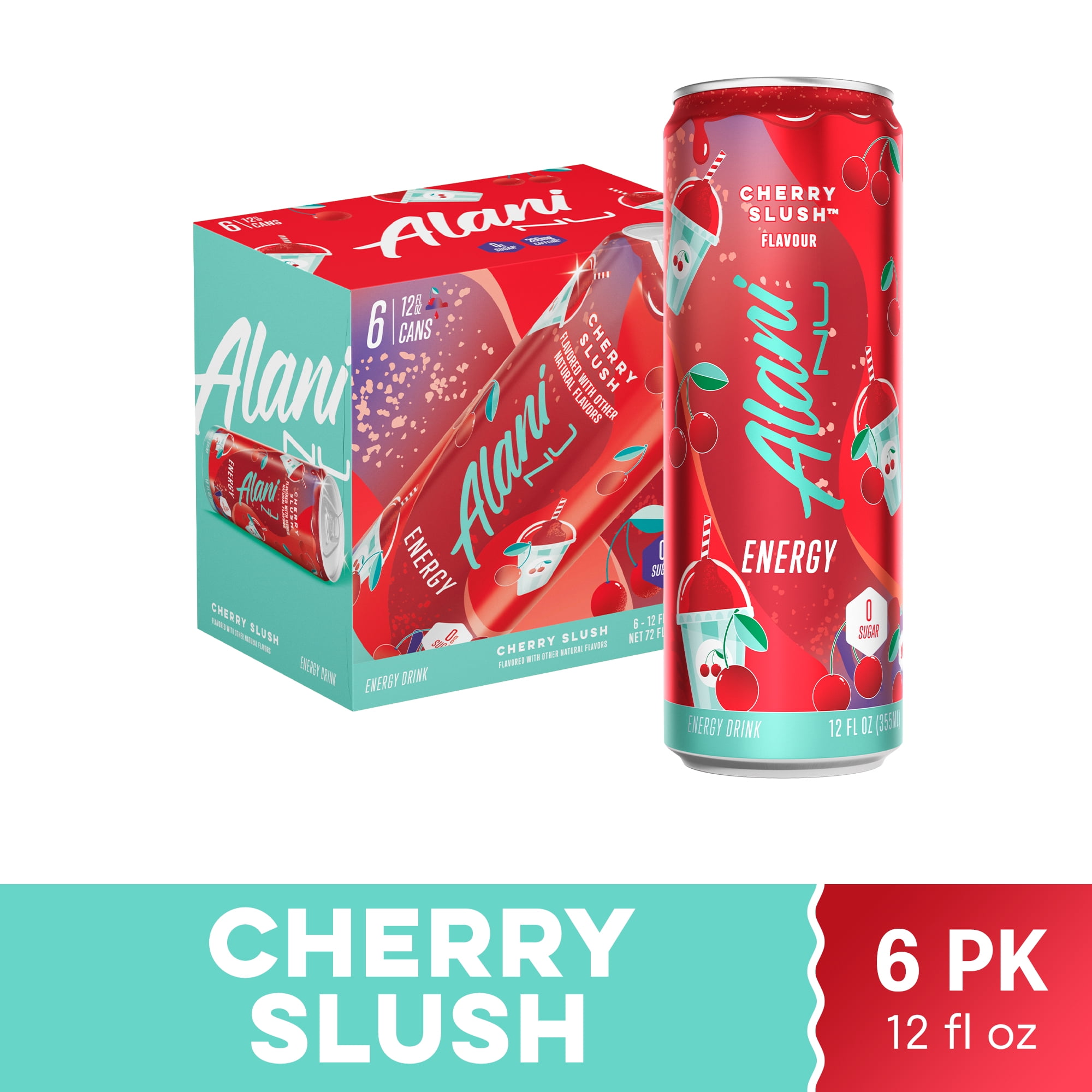 Alani Nu Sugar Free Energy Drink, Cherry Slush, 12 fl oz, 6 Pack, Cans, 200mg Caffeine