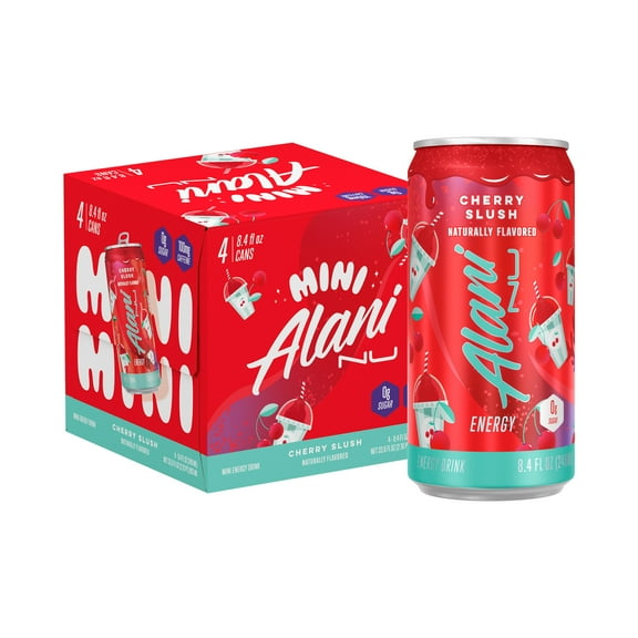 Alani Nu Sugar Free Energy Drink Mini, Cherry Slush, 8.4 fl oz, 4 Pack, Cans, 100mg Caffeine
