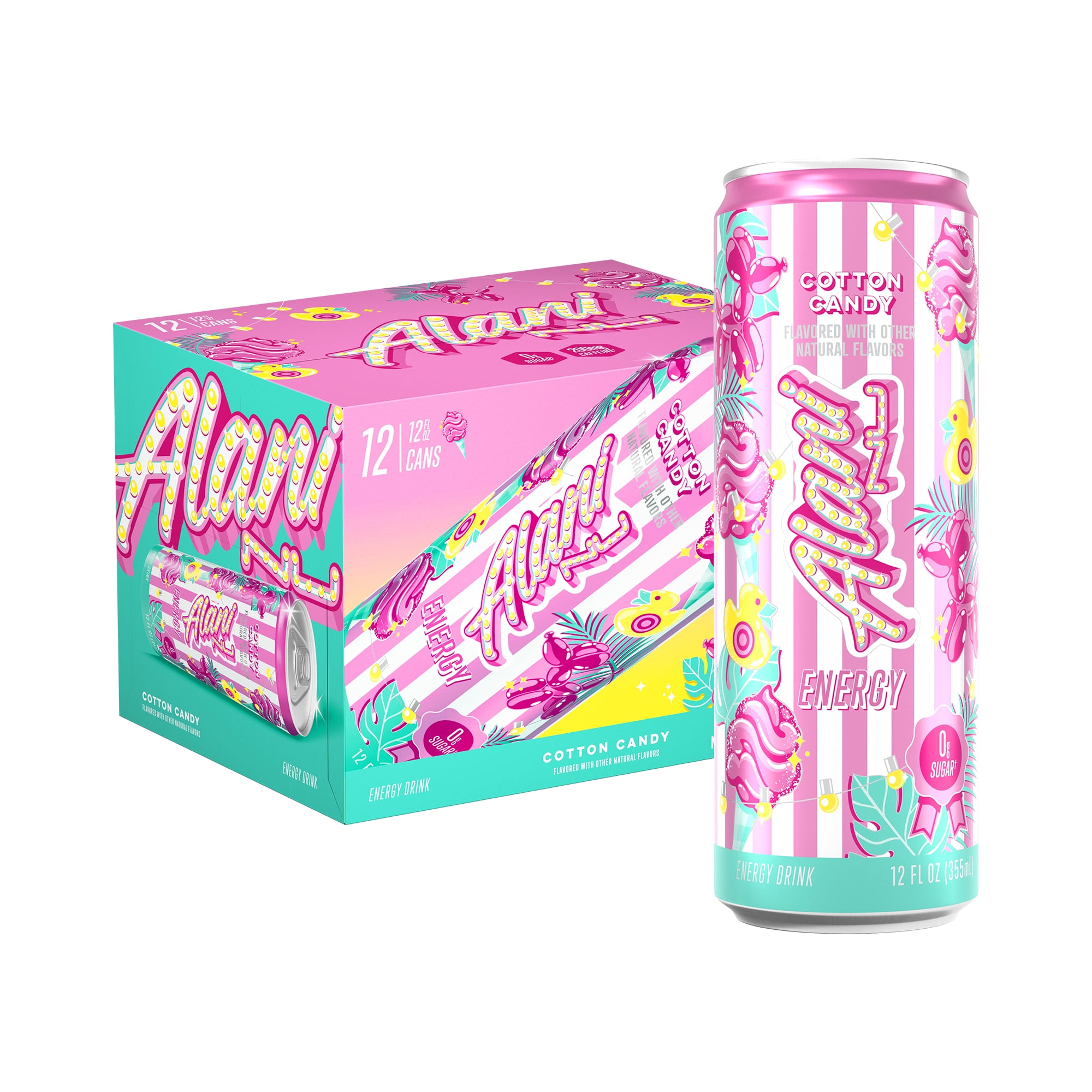 Alani Nu Sugar Free Energy Drink,Cotton Candy, 12 fl oz, 12 Pack, Cans, 200mg Caffeine