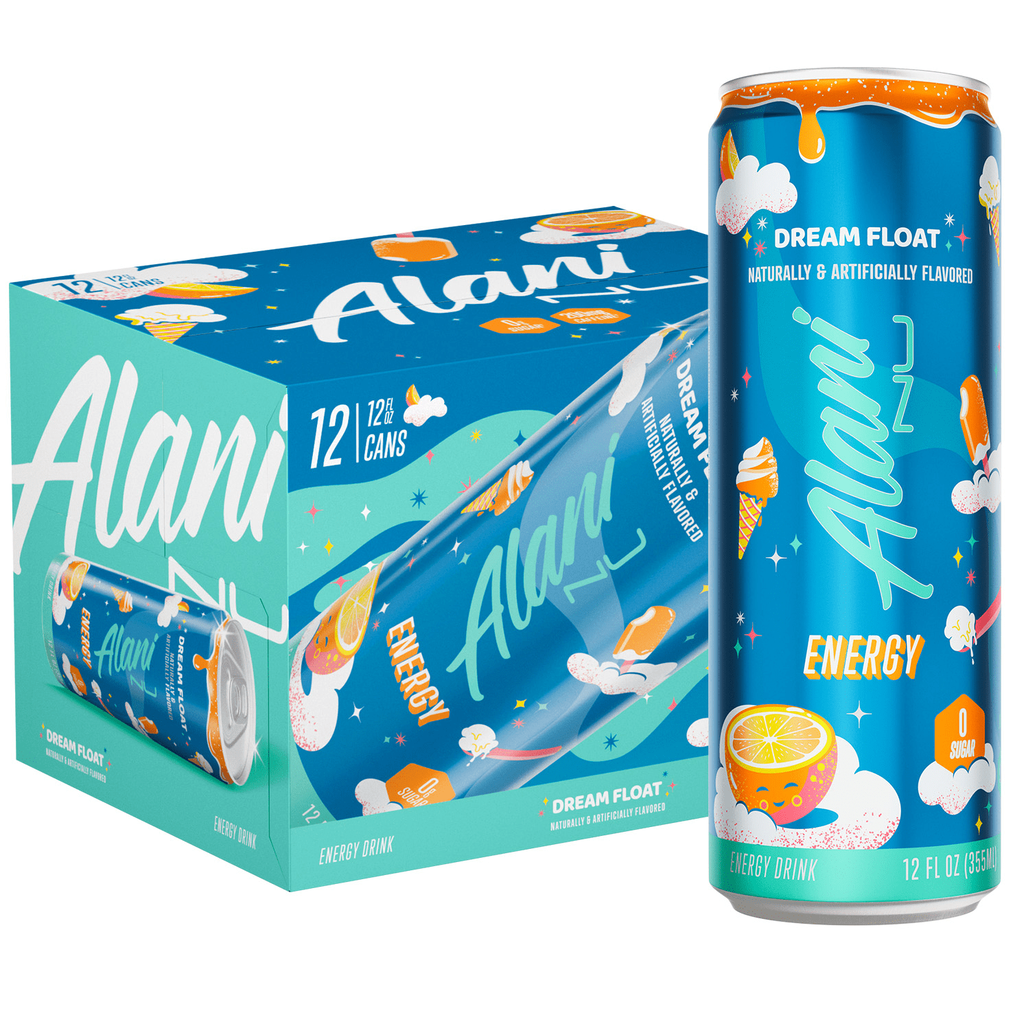 Alani Nu Sugar Free Energy Drink, Dream Float, 12 fl oz, 12 Pack, Cans, 200mg Caffeine