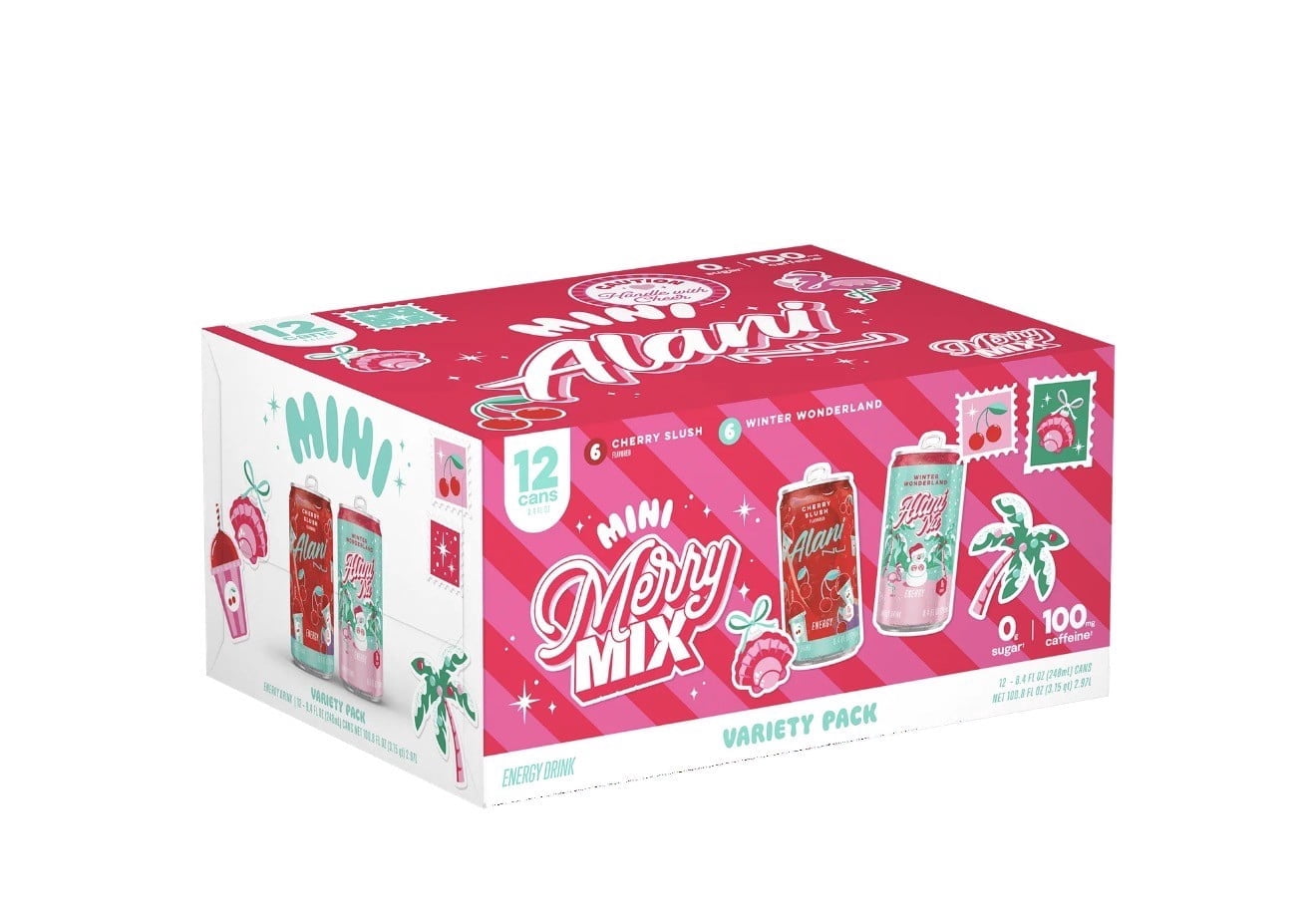 Alani Nu Sugar Free Energy Drink Mini, Variety Pack, Winter Wonderland, Cherry Slush, 8.4 fl oz, 12 Pack, Cans, 100mg Caffeine