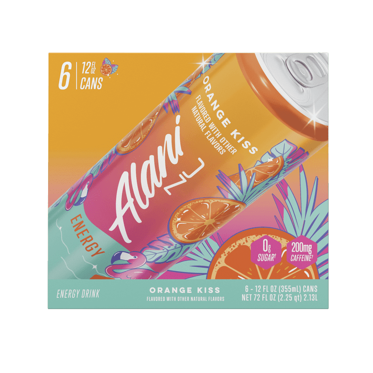 Alani Nu Sugar Free Energy Drink, Orange Kiss, 12 fl oz, 6 Pack