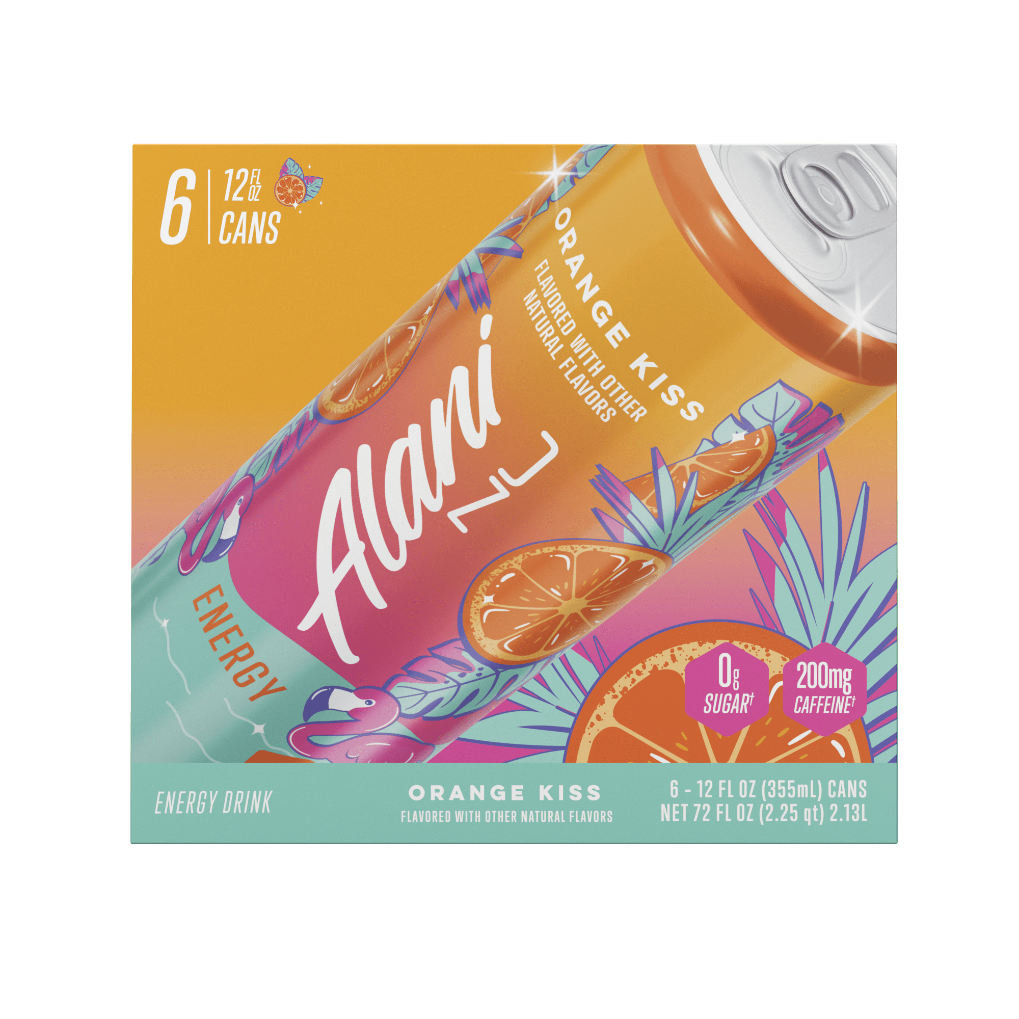 Alani Nu Sugar Free Energy Drink, Orange Kiss, 12 fl oz, 6 Pack, Cans, 200mg Caffeine