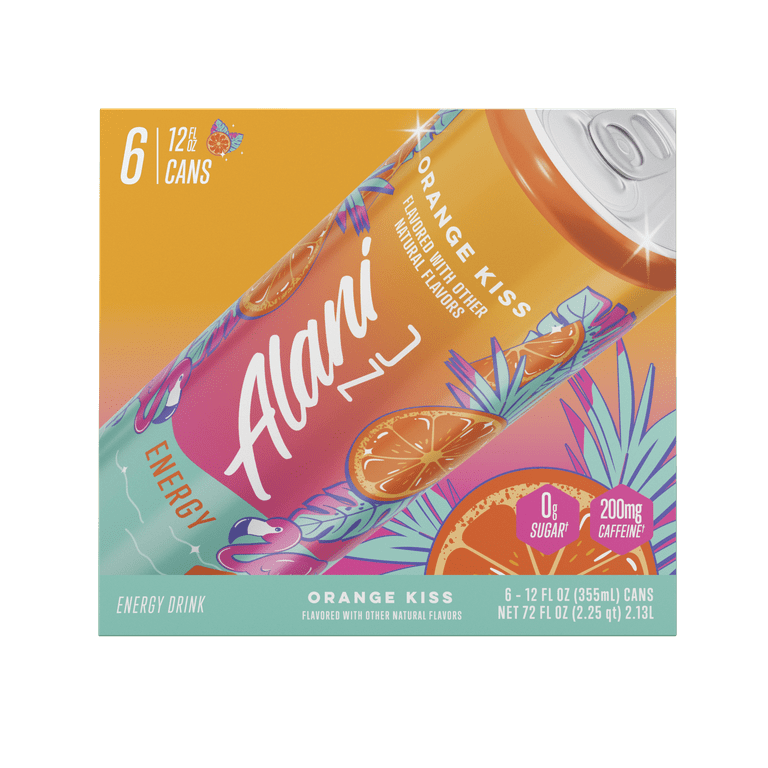 Alani Nu Orange Kiss Energy Drink 12 fl oz Cans 6 Pack with 200mg