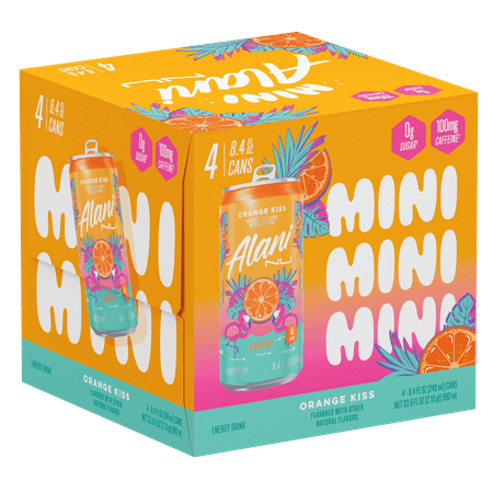 Alani Nu Sugar Free Energy Drink, Orange Kiss, 8.4oz Cans (4 Pack)