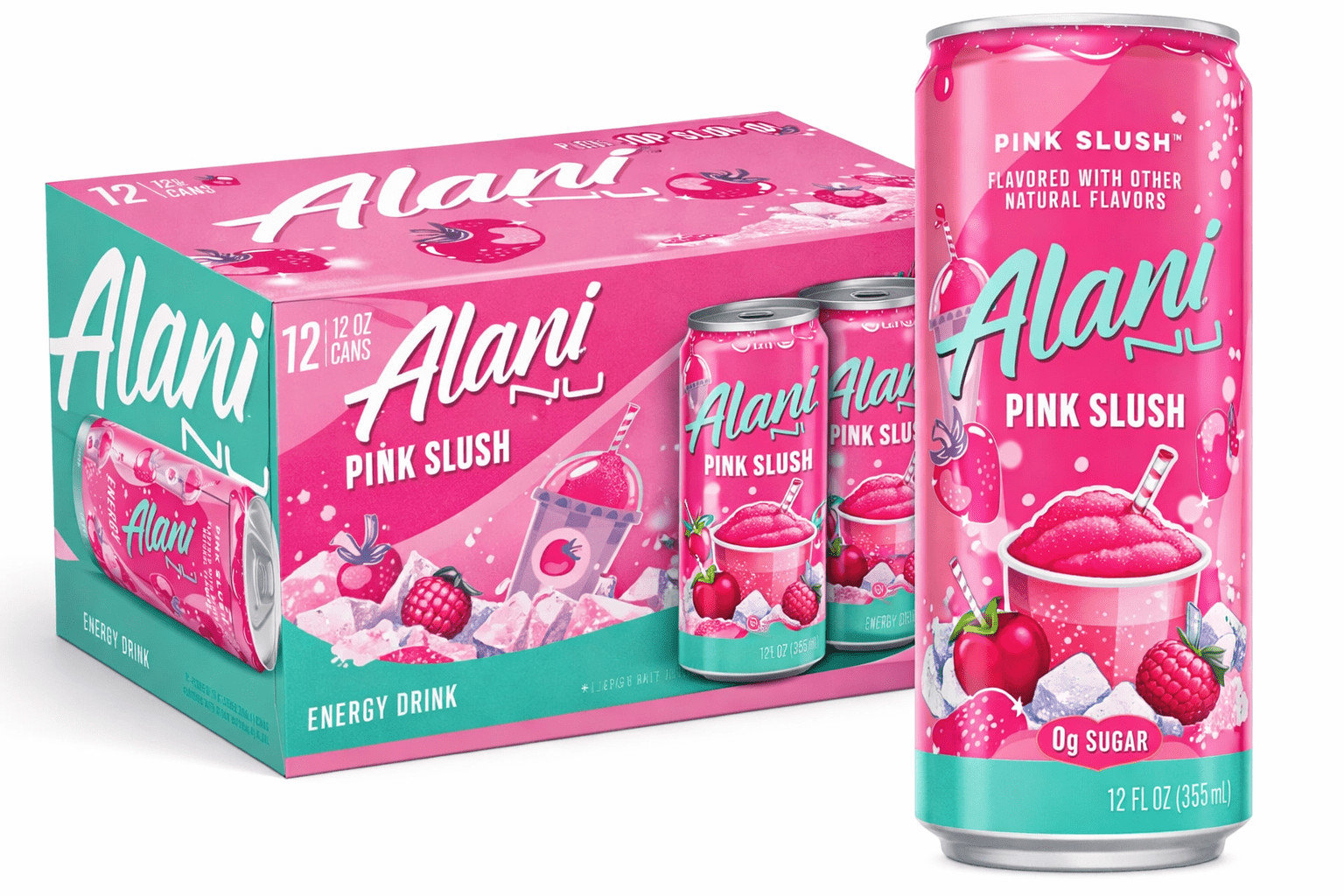 Alani Nu Sugar Free Energy Drink, Pink Slush 12oz Can (12 Pack)