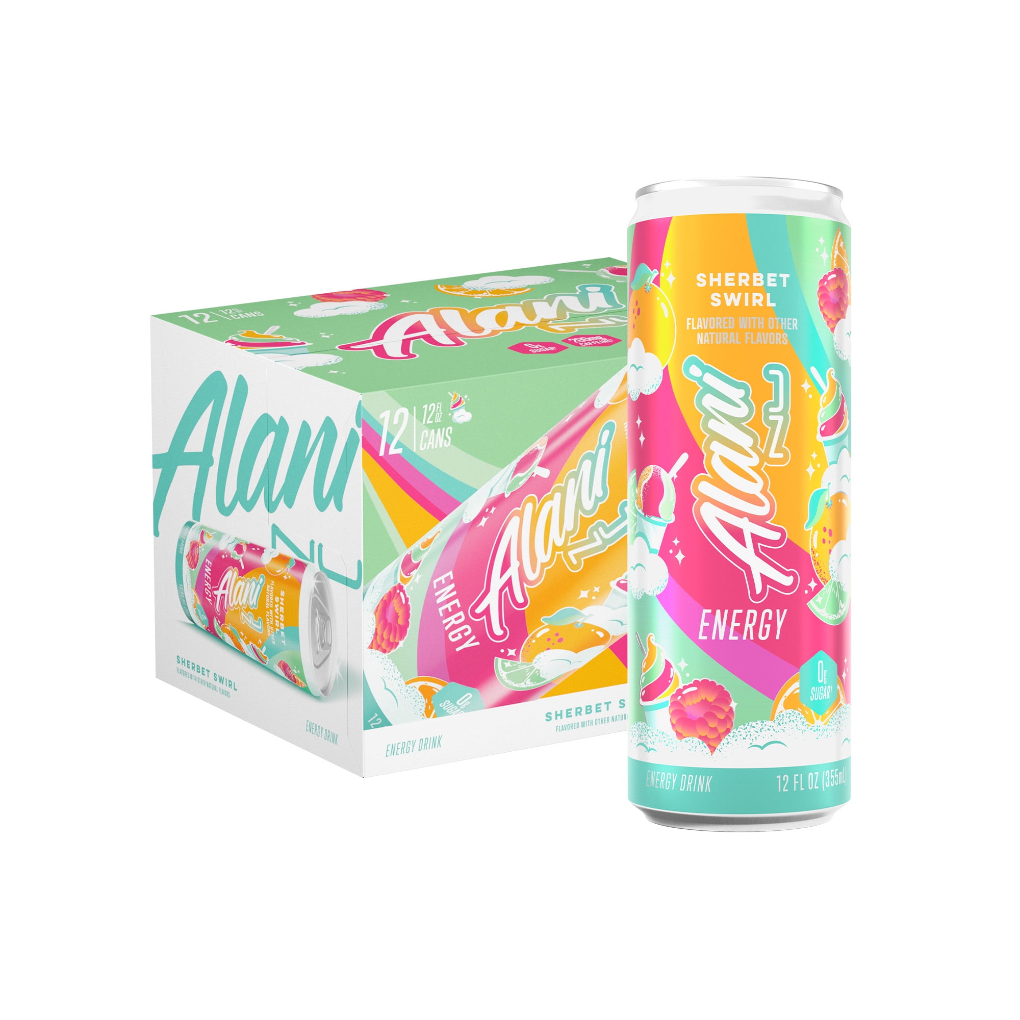 Alani Nu Sugar Free Energy Drink, Sherbet Swirl, 12 fl oz, 12 Pack, Cans, 200mg Caffeine
