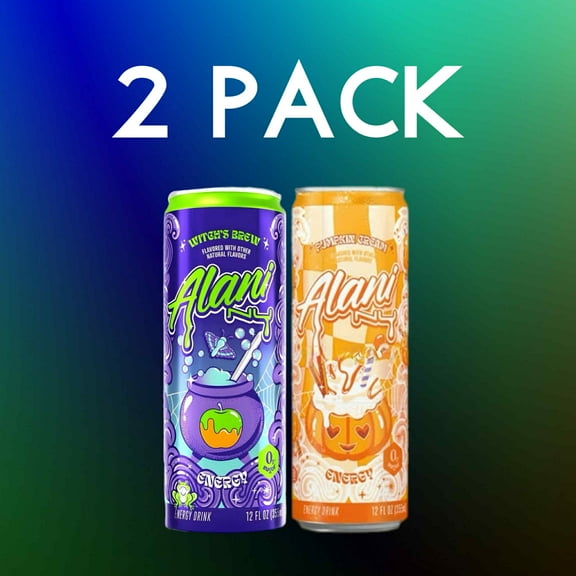 Alani Nu Sugar Free Energy Drink, Variety Pack, 1 Witch's Brew, 1 Pumpkin Cream, 12 fl oz, 2 Pack, 200mg Caffeine