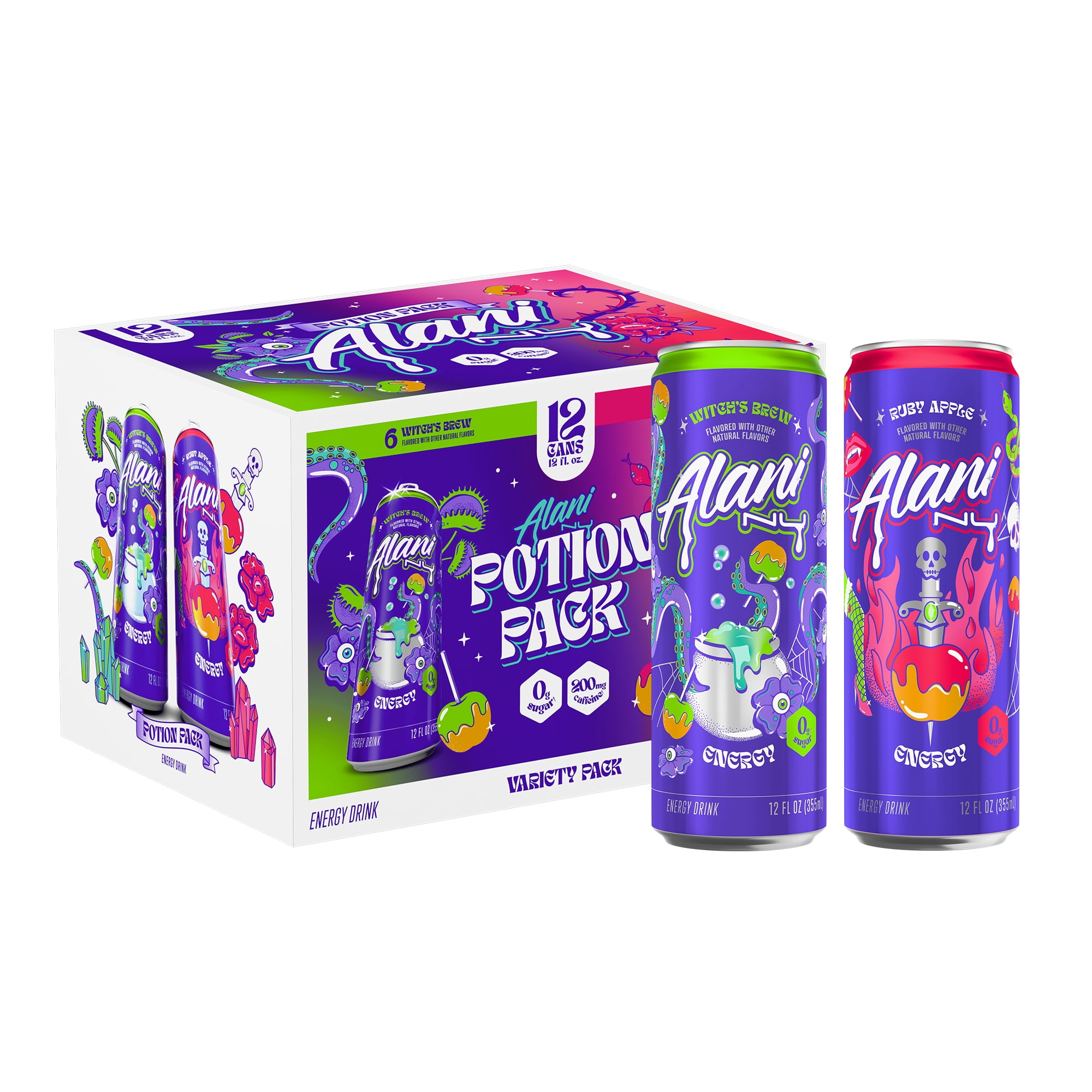 Alani Nu Sugar Free Energy Drink, Witch's Brew Potion Pack, 12 fl oz, 12 Pack, Cans