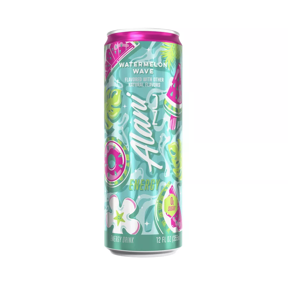 Alani Nu Watermelon Wave Energy Drink, 12 fl oz Cans, Pack of 6
