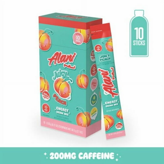 Alani Nu Zero Sugar Energy Sticks Juicy Peach 10 Packets