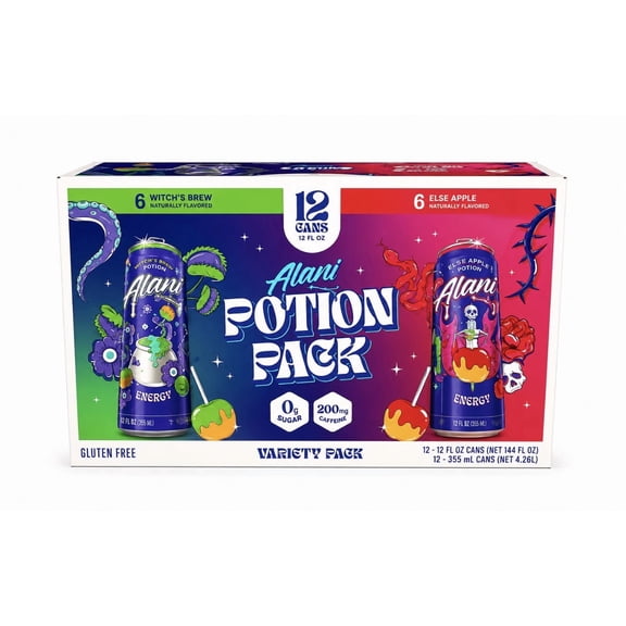 Alani Potion Pack Energy Drink Variety Pack, 12 fl oz, 12 Count WITCHES BREW RUBY APPLE