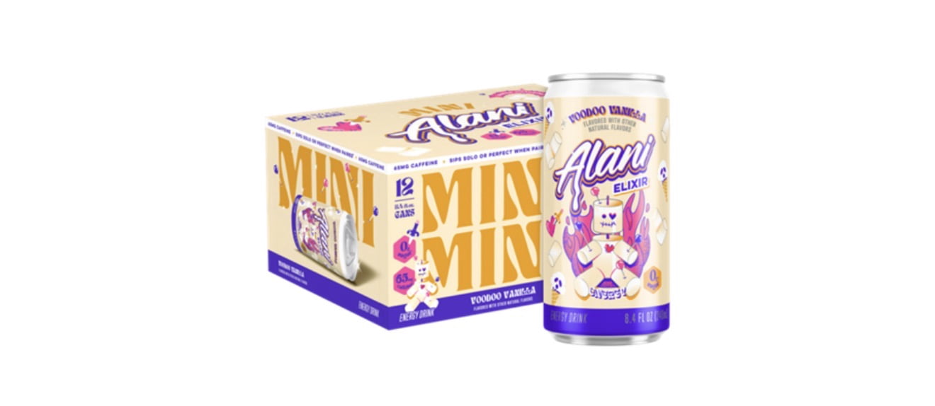 Alani Nu Mini Energy Drinks, Voodoo Vanilla Flavor, Sugar Free, Low Calorie, 65mg Caffeine, Biotin, B Vitamins, 12 Pack, 8.4 Fl Oz Cans