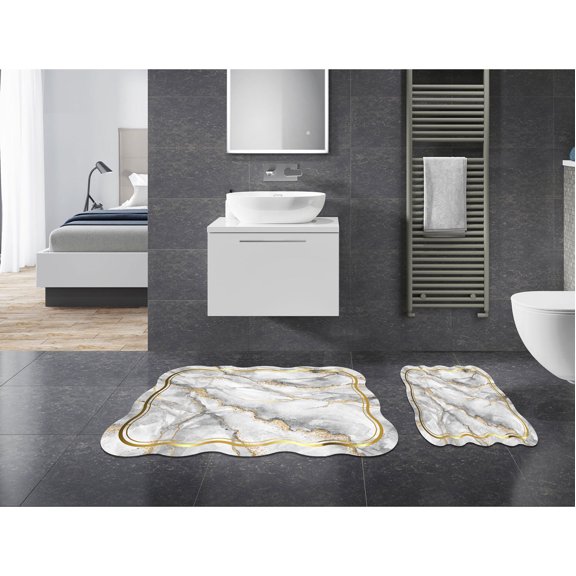 Alanur Home - Grey - Regal - Bathmat Set (2 Pieces)
