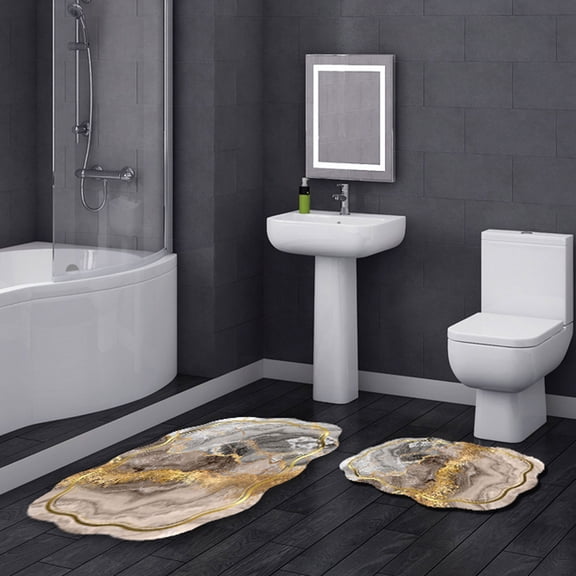 Alanur Home - White, Mink, Gold - Celestial - Bathmat Set (2 Pieces)