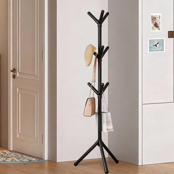 Alaparte Coat Racks Freestanding Coat Rack with 9 Hooks, 3 Adjustable Heights, Modern Hall Tree, Sturdy Plastic Clothes Stand for Entryway, Office, Bedroom, for Coats, Hats, Handbags and Scarves