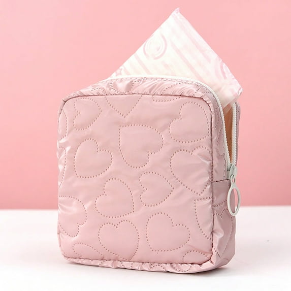 Alaparte Compact Quilted Makeup Bag - Cute and Multifunctional for Travel, Holds Cosmetics and Menstrual Products - Small Size for Handbag