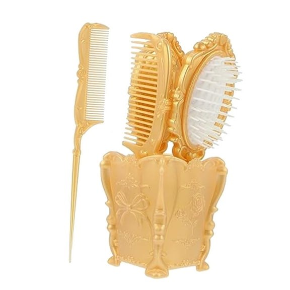 Alaparte Handheld Face Mirror w/ 5Pcs Vanity Set, Gold