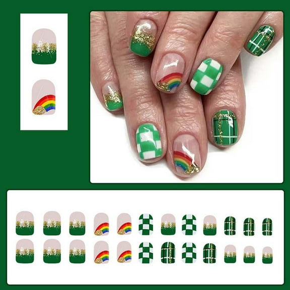 Alaparte St. Patrick's Day Press-On Nails with Emerald Green Glitter – 24 Pieces