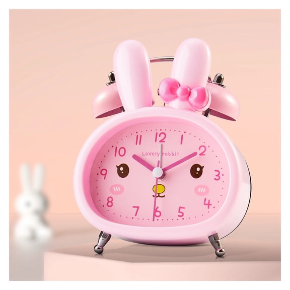 Alarm Clock, 3.5 Inches Twin Bell Loud Alarm Clock for Kids, Backlight, Battery Operated Alarm Clock for Bedrooms, Rabbit