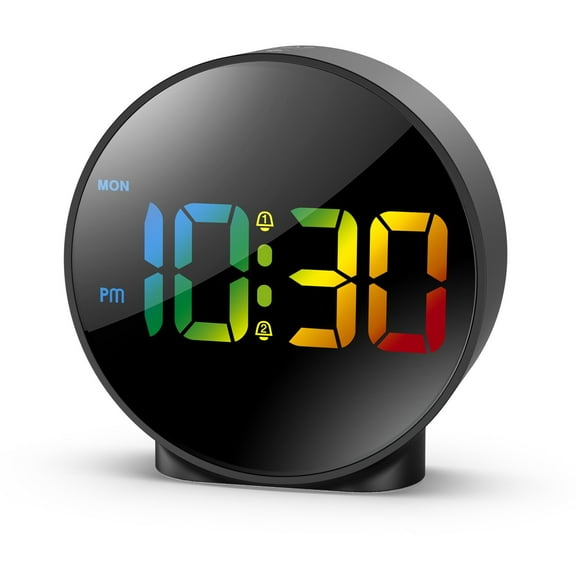 Alarm Clock, AMIR Black Clock Curved LED Display 2 Alarms Snooze 4-Level Brightness Digital Alarm Clock for Bedroom Office