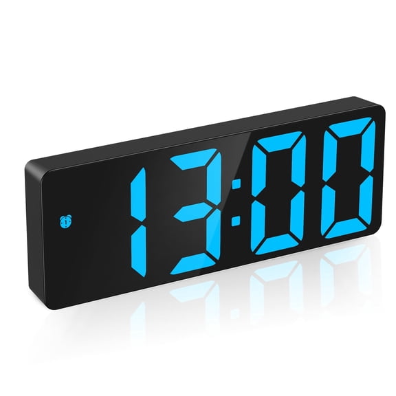 Alarm Clock, AMIR Digital Alarm Clock for Bedroom LED Clock with Temperature Display Voice Control Alarm Clock for Kids Home Office Blue