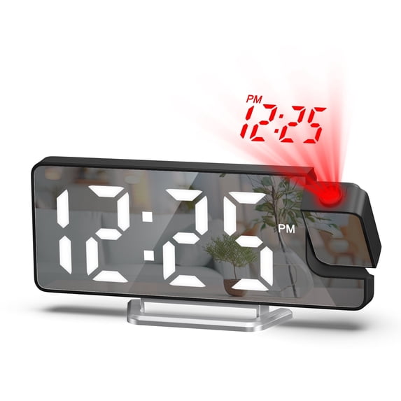Alarm Clock, AMIR Projection Alarm Clock 7.9" LED 180° Rotatable Date Temperature Display Dimmer Snooze Night Mode Digital Alarm Clock for Bedroom Kids Room Elderly Black