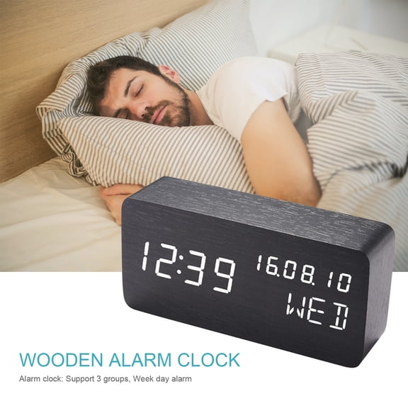 Alarm Clock,Adjustable 3 Display With Voice Date Temperature Adjustable 3 Alarm Clock Clocks Bedroom Bedside Date Temperature Adjustable Dsfen Wooden Al Display L-ed Alarm Yubz Yaliya