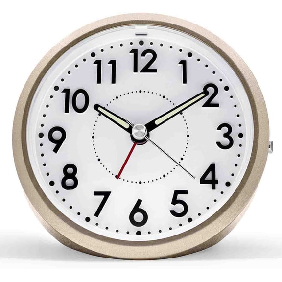 Alarm Clock, Analog Battery Desk Clock, Retro Decoration, Silent, Large Display, Loud Alarm, Champagne Gold