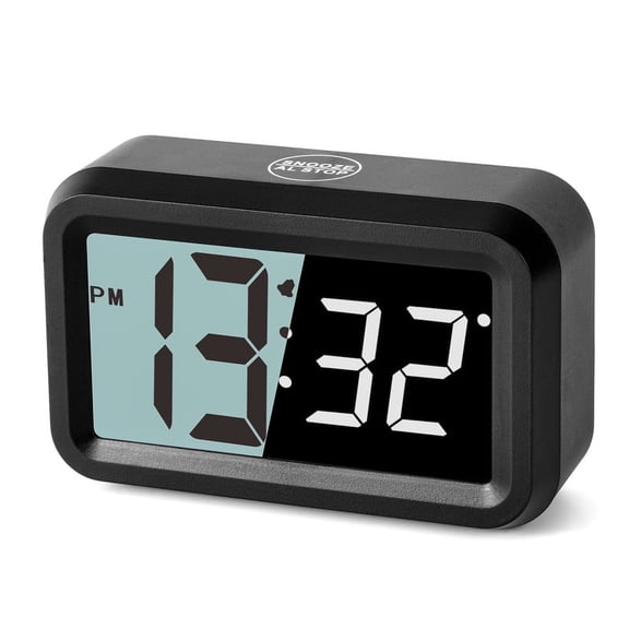 Alarm Clock Battery Operated with Unique LCD/LED Display, Night Visible Cordless Small Clock for Bedroom, Wall, Travel