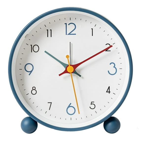 Alarm Clock for Bedroom, Modern Bedside Alarm Clocks for Bedrooms, Silent Retro Night Stand Alarm Clock with Soft Night Light, Battery Operated, Blue Metal Frame for Little Ones and Students