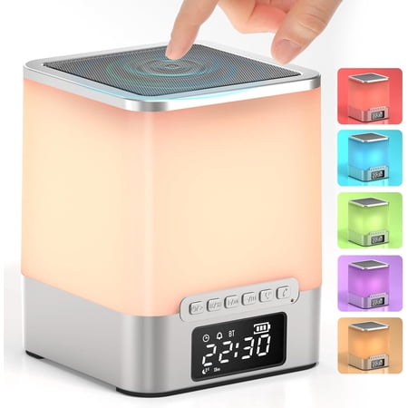 Alarm Clock for Bedroom,RGB Night Light Bluetooth Speaker with Music Rhythms,Wake-up Alarm Clock with Sound and Light,12/24Hr Auto Off Touch Control SD Card