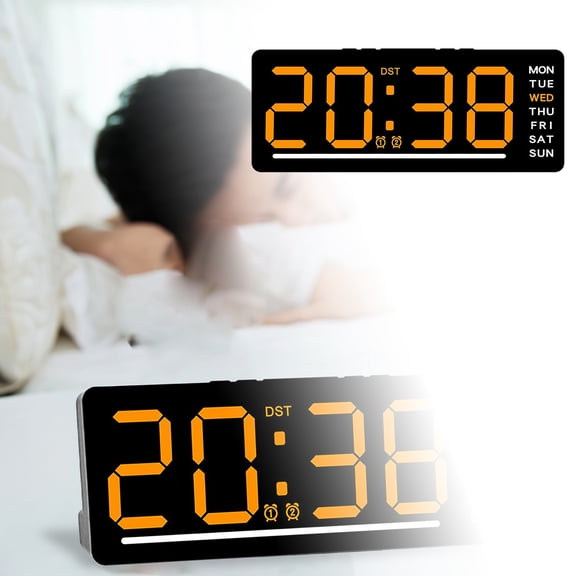 Alarm Clock for Bedrooms1 Pcs Digital Clock Large LED Display Wall Clock with Calendar Indoor Temperature Date Time Display Desktop Clock for Home Decor Office School,Yellow
