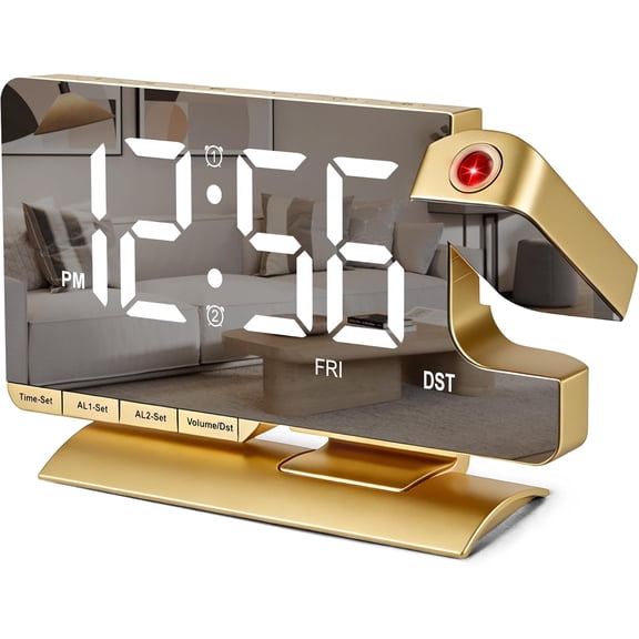 Alarm Clock Bedside with Projection Digital Clock,7.3" Mirror Clock with 180°Rotating Projector,Dual Alarm with 3 Mode,Brightnee Adjust,DST,Snooze,Charging Port,5 Levels Volume for Desk Teens
