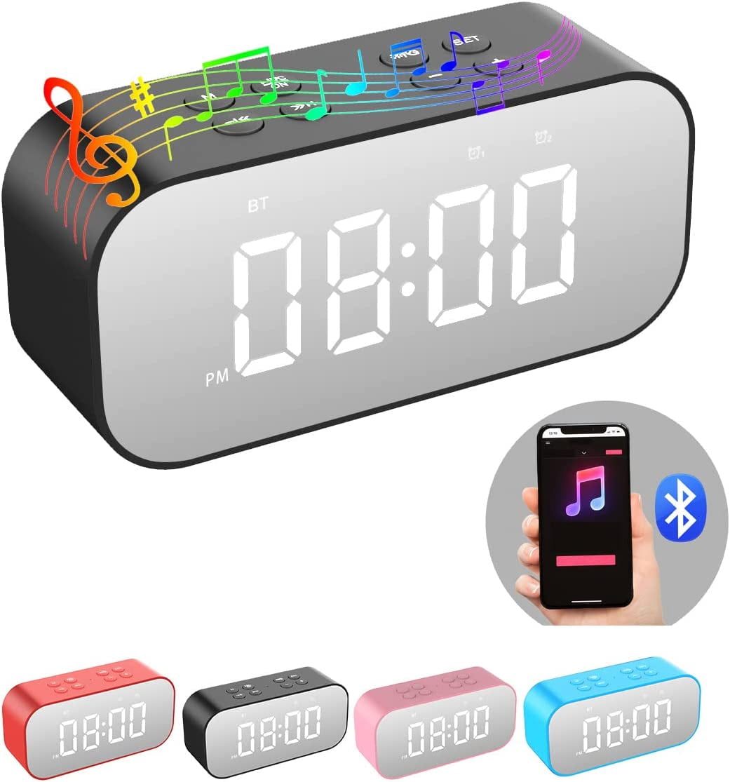 Extra Small Digital Clock Alarm Clock with Bluetooth Speaker for Bedroom/Office,Small Digital ...