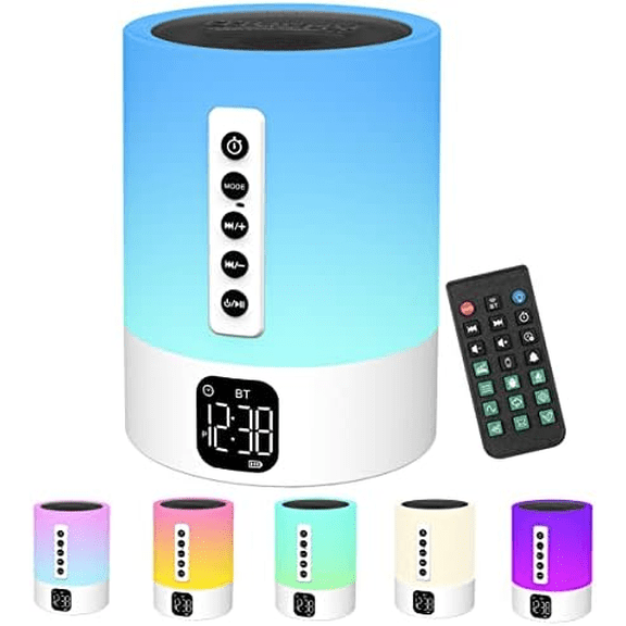 Alarm Clock Bluetooth Speaker, Night Light White Noise Machine Touch Bedside Lamp with Alarm Clock for Kids Multi-Color Changing Night Light Xmas Gifts for Teenage Girls Boys Women Teen Girl Gifts
