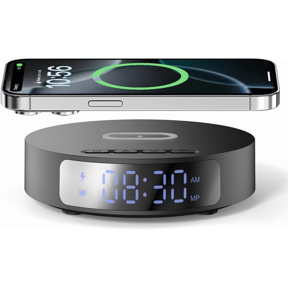 Alarm Clock Charging Station, 15W Fast Wireless Charger with Alarm Clock, LED Display, Wireless Charge Mat, Mini Desk Clock with Wireless Charging Station for Bedroom, Music Gifts for Women & Men