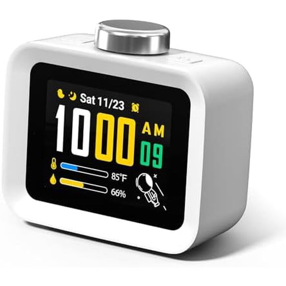 Alarm Clock, Colorful LCD Display with 8 Visual Themes, 4 Digital Alarms with 30 White Noise for Bedrooms, 112dB Loud Alarm Clock with Hourly Chime for Heavy Sleepers, Gift for Kids Teens$$