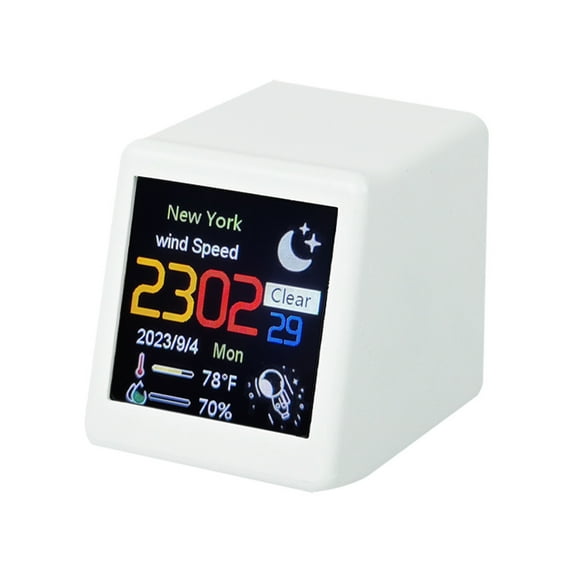 Alarm Clock Desktop Decoration Time Small Portable Smart Wifi Weather Station Display Weather Temperature Humidity (white)