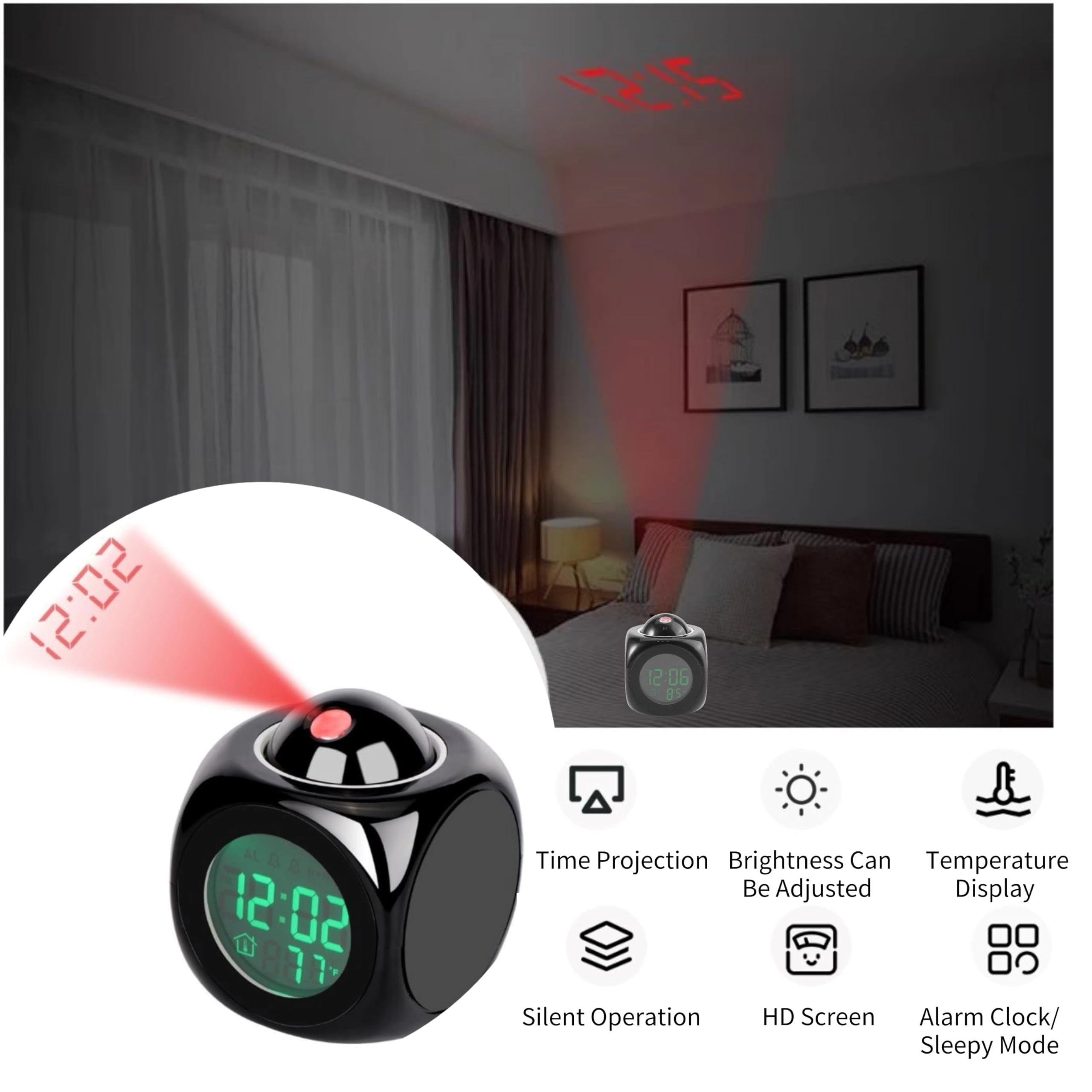 Alarm Clock, Digital Clock, Projection Clock for Bedroom Ceiling, Multi ...