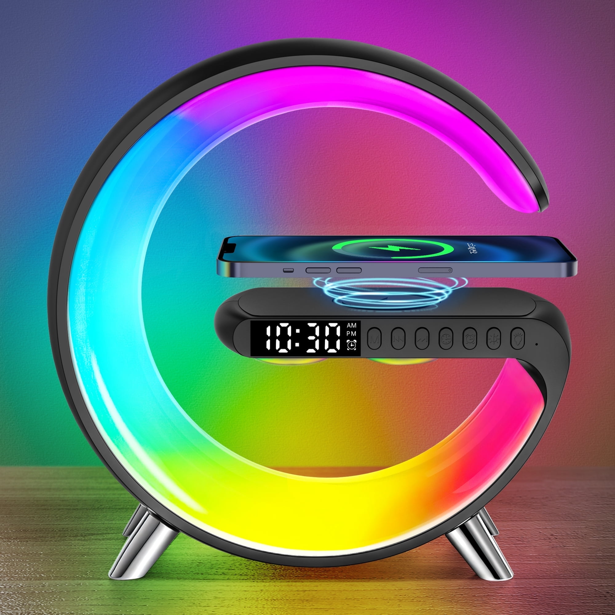 Smart Bedside Alarm Clock with Wireless Charging, LED Night Light ...