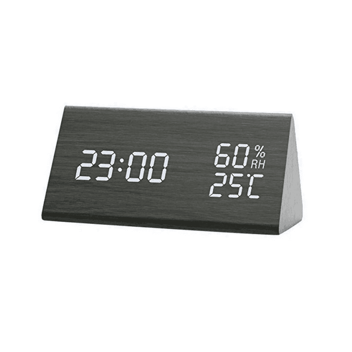 Alarm Clock Digital Wood, LED Table Clock with Humidity and Temperature