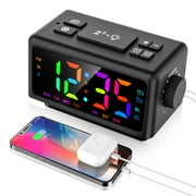 Alarm Clock with FM Radio for Bedroom, Digital Clock with 2 Charging Port and 11 Colors Night Light, Adjustable Volume & LED Display, 0-100% Dimmer & Snooze for Deep Sleepers, Sleep Timer, Home Office