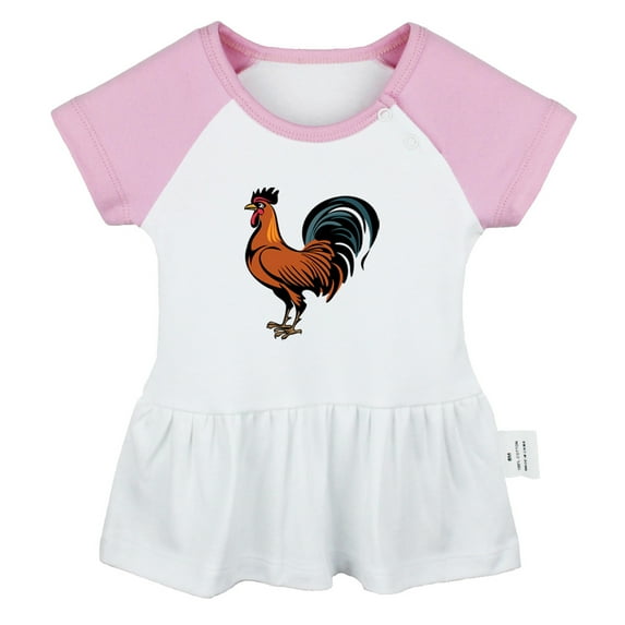 Alarm Clock Funny Dresses For Baby, Newborn Babies Animal Cock Pattern Skirts, Infant Princess Dress, 0-24M Kids Graphic Clothes (Pink Raglan Dresses, 12-18 Months)